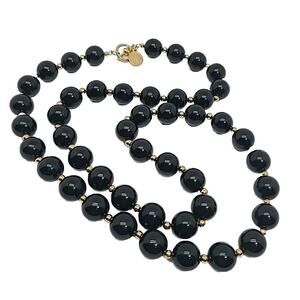 Vintage Anne Klein Black Gold Tone Beaded Long Necklace 32" Chunky Signed